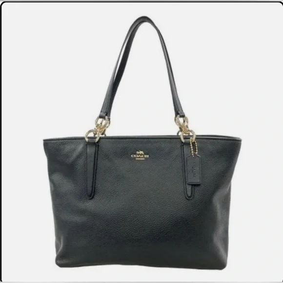 Coach Black Leather Tote with Gold Accents - Picture 1 of 15